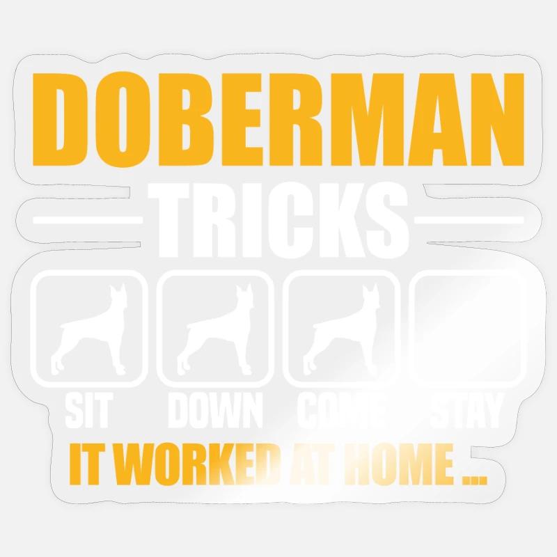 Doberman Tricks - Sticker size S (10 x 10 cm) - transparent glossy