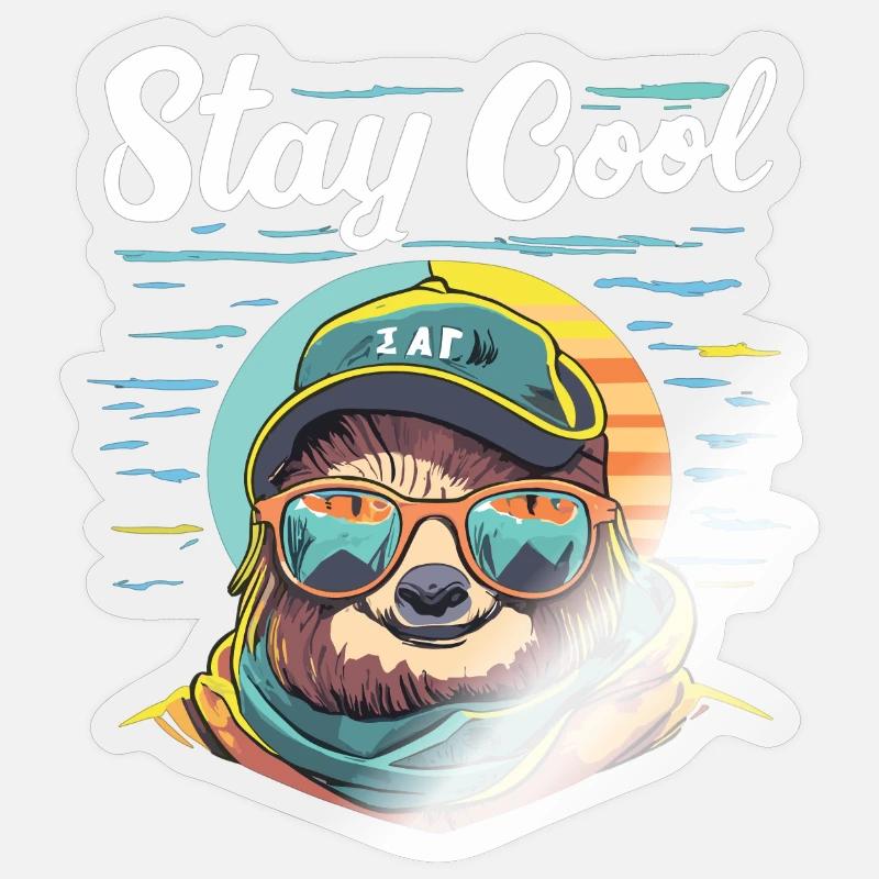 Relaxed sloth: STAY COOL - Sticker size S (10 x 10 cm) - transparent glossy