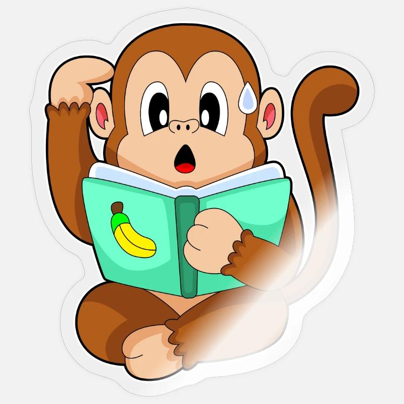 Affe Nerd Buch - Sticker Größe S (10 x 10 cm) - Transparent glänzend