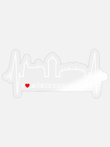 Mönchengladbach Skyline Herzschlag Fan I Love MG - Sticker Größe S (10 x 10 cm) - Transparent glänzend