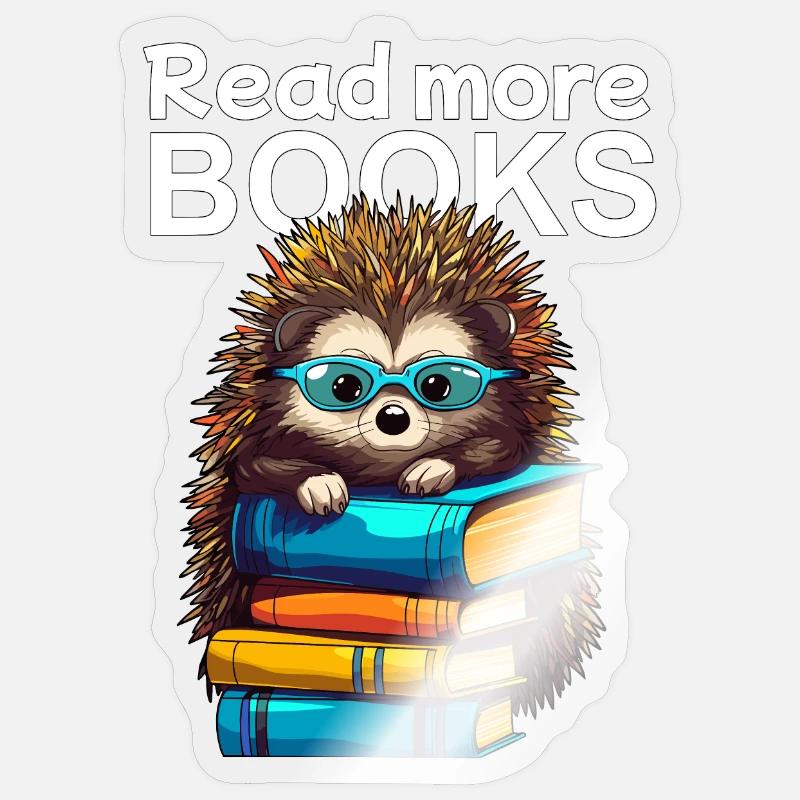 Niedlicher Igel mit Lesebrille liebt Bücher - Sticker Größe S (10 x 10 cm) - Transparent glänzend