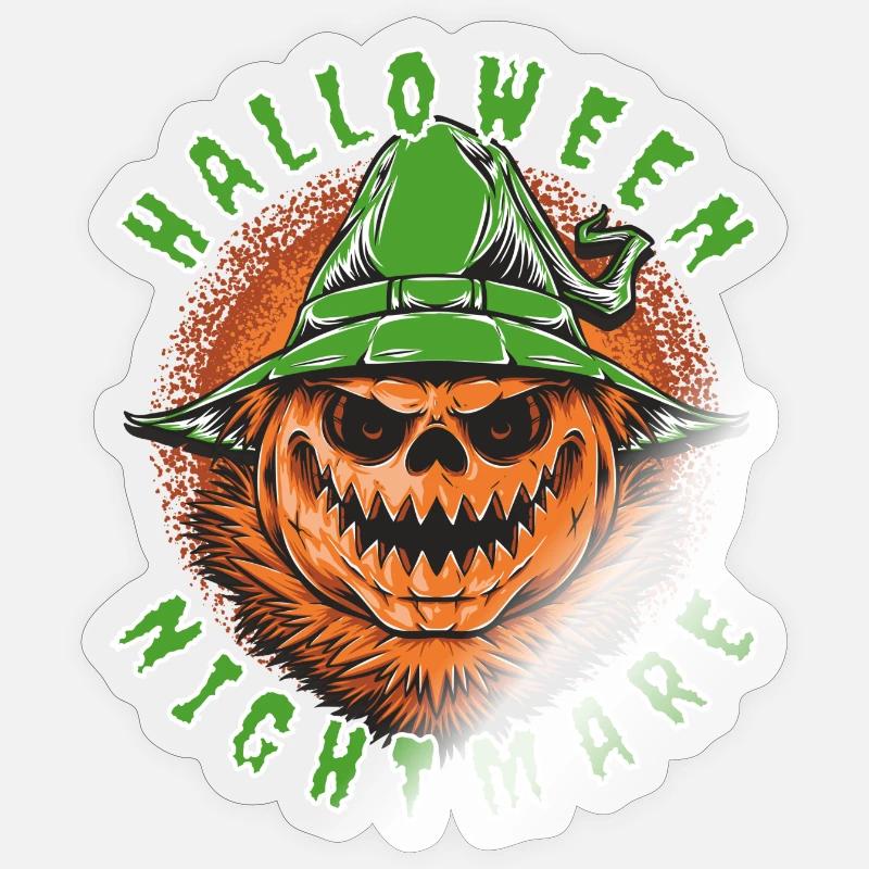 Citrouille Hantée Verte et Chapeau - Sticker taille S (10 x 10 cm) - brillant transparent
