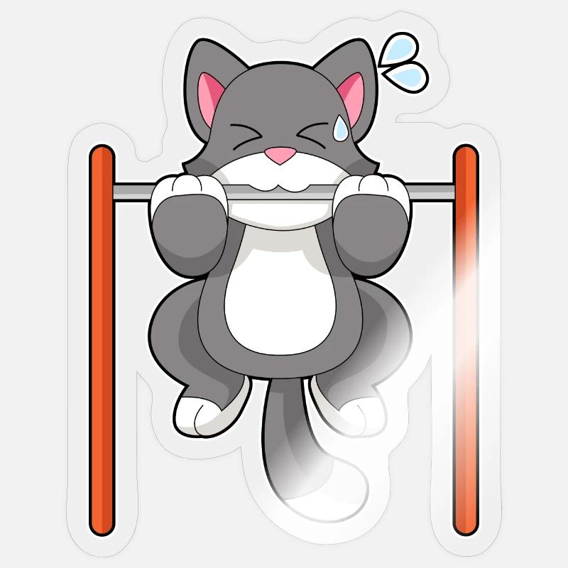 Cat Bodybuilder Pull-ups Bodybuilding - Sticker size S (10 x 10 cm) - transparent glossy