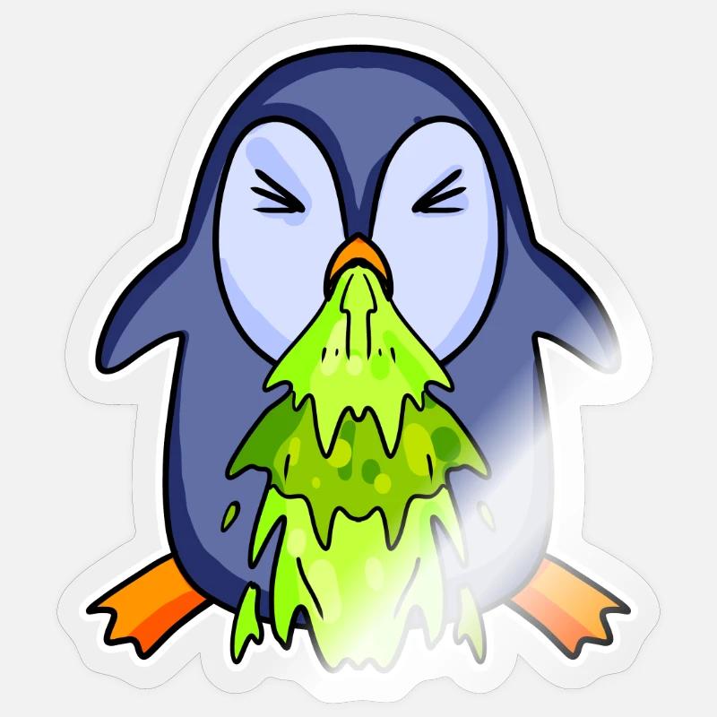 Penguin puking puke - Sticker size S (10 x 10 cm) - transparent glossy