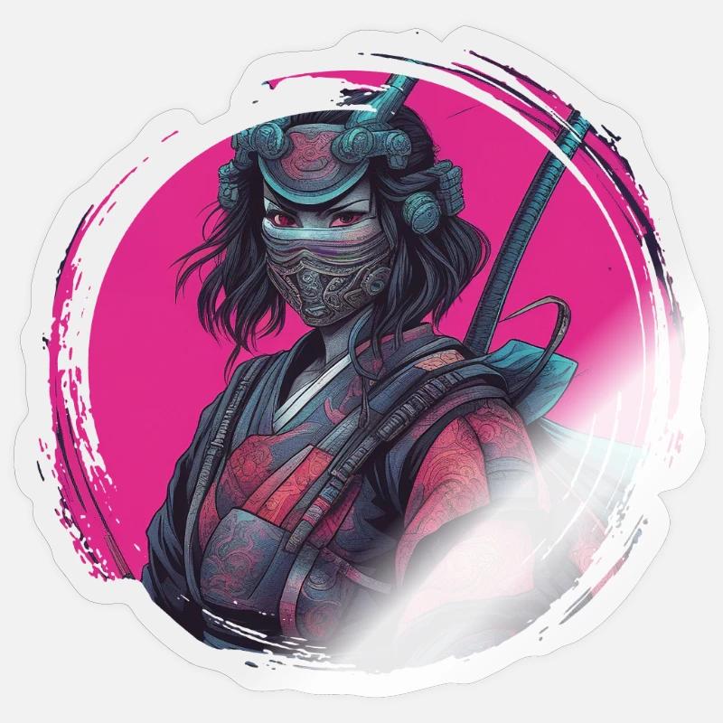 Cyberpunk Samurai - Sticker Größe S (10 x 10 cm) - Transparent glänzend