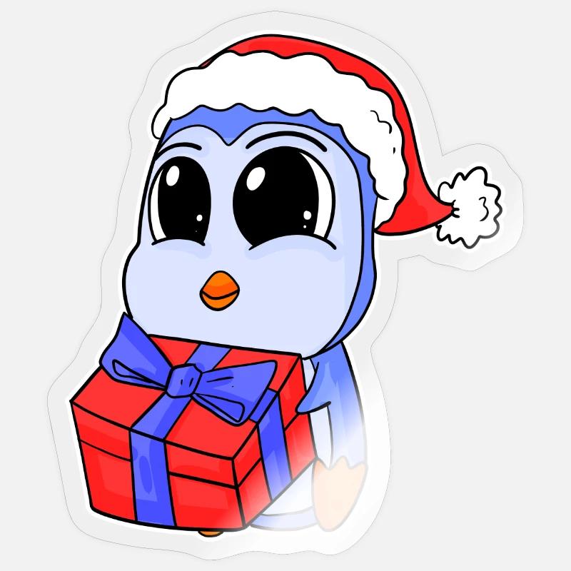 Bébé pingouin Noël - Sticker taille S (10 x 10 cm) - brillant transparent