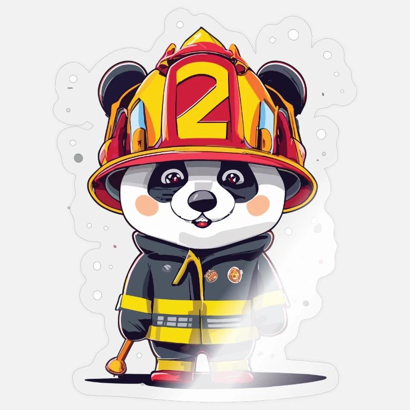 Panda en pompier - Sticker taille S (10 x 10 cm) - brillant transparent