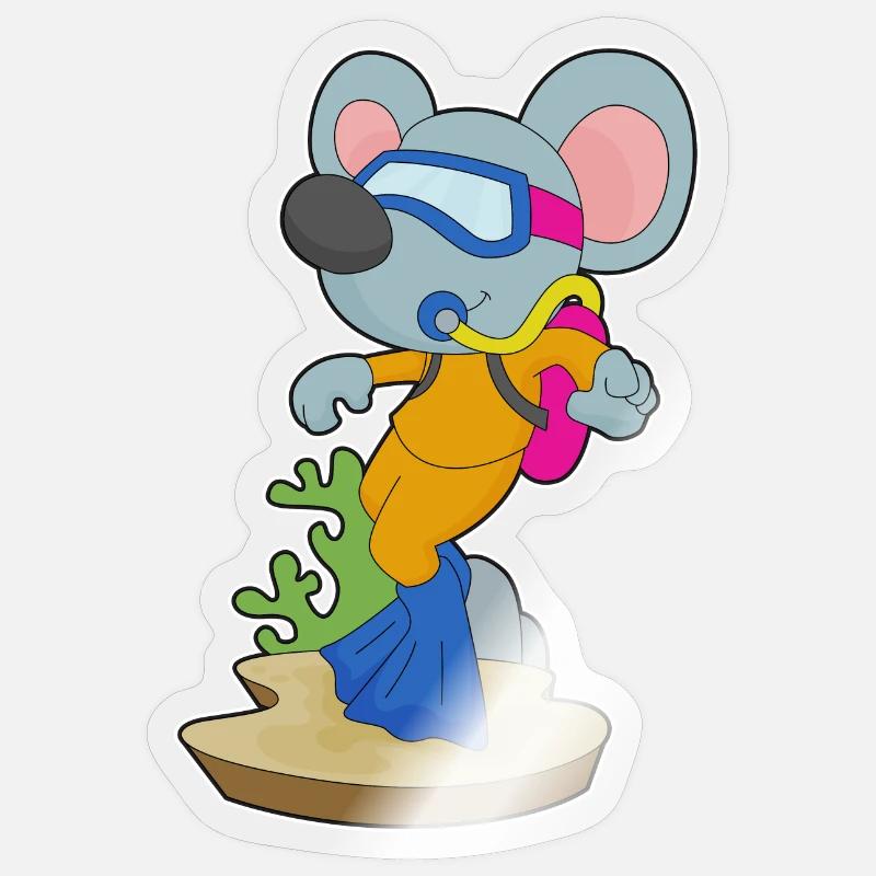 Maus Taucher Sauerstoffflasche Tauchen - Sticker Größe S (10 x 10 cm) - Transparent glänzend