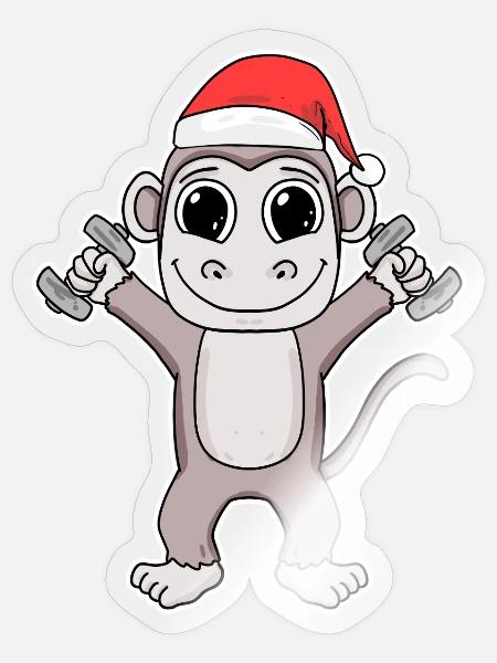 Affe Gym Sport Sportlich Weihnachten - Sticker Größe S (10 x 10 cm) - Transparent glänzend