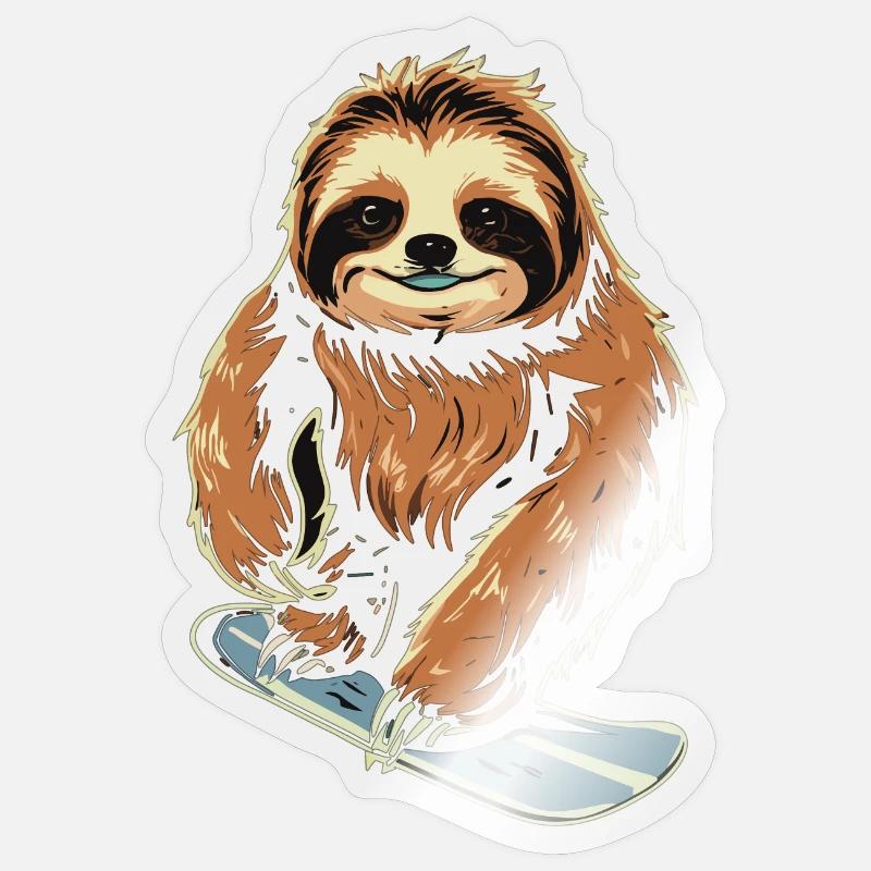 Snowboard Sloth: Coole Abfahrt Sticker Größe S (10 x 10 cm)