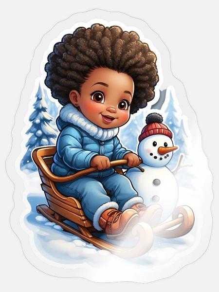 Winterspaß mit Schneemann und Schlitten - Sticker Größe S (10 x 10 cm) - Transparent glänzend