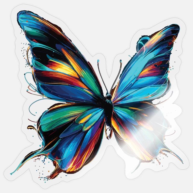 Cyber Wings : Papillon numérique - Sticker taille S (10 x 10 cm) - brillant transparent