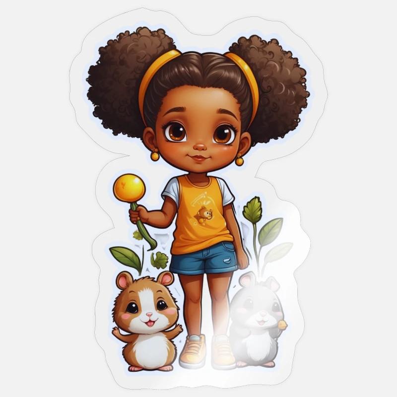 Niedliches Mädchen mit Hamstern und Blumen - Sticker Größe S (10 x 10 cm) - Transparent glänzend