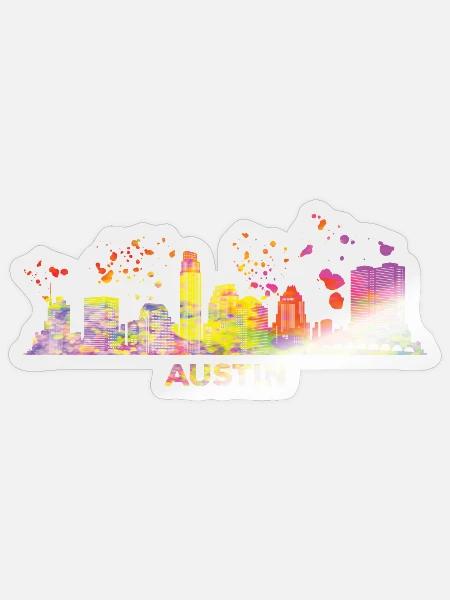 Austinites Aquarell Skyline Austin - Sticker Größe S (10 x 10 cm) - Transparent glänzend