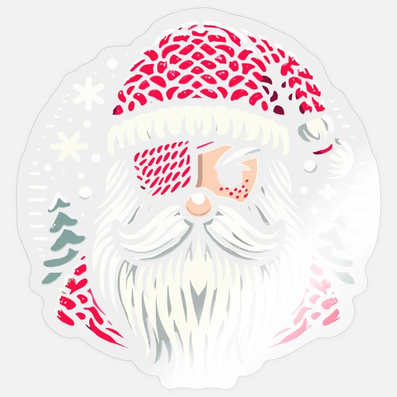 Weihnachtsmann Strickmuster mit Augenklappe - Sticker Größe S (10 x 10 cm) - Transparent glänzend