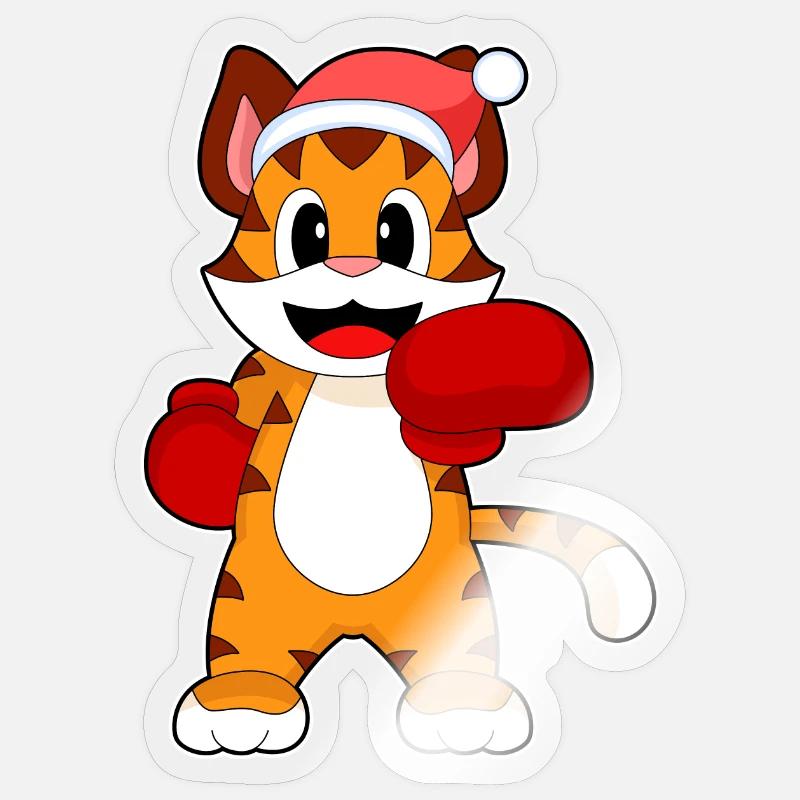 Boxer de Noël tigre - Sticker taille S (10 x 10 cm) - brillant transparent