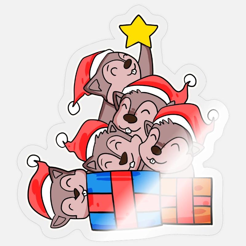 Squirrel Christmas Tree Christmas - Sticker size S (10 x 10 cm) - transparent glossy