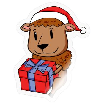 Bison mit Weihnachtsmütze und Weihnachtsgeschenk - Sticker Größe S (10 x 10 cm) - Transparent glänzend - Vorne