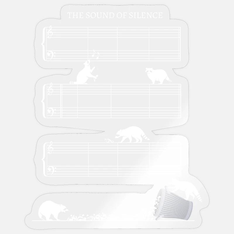 Silence partition de musique sans notes avec ratons laveurs - Sticker taille S (10 x 10 cm) - brillant transparent