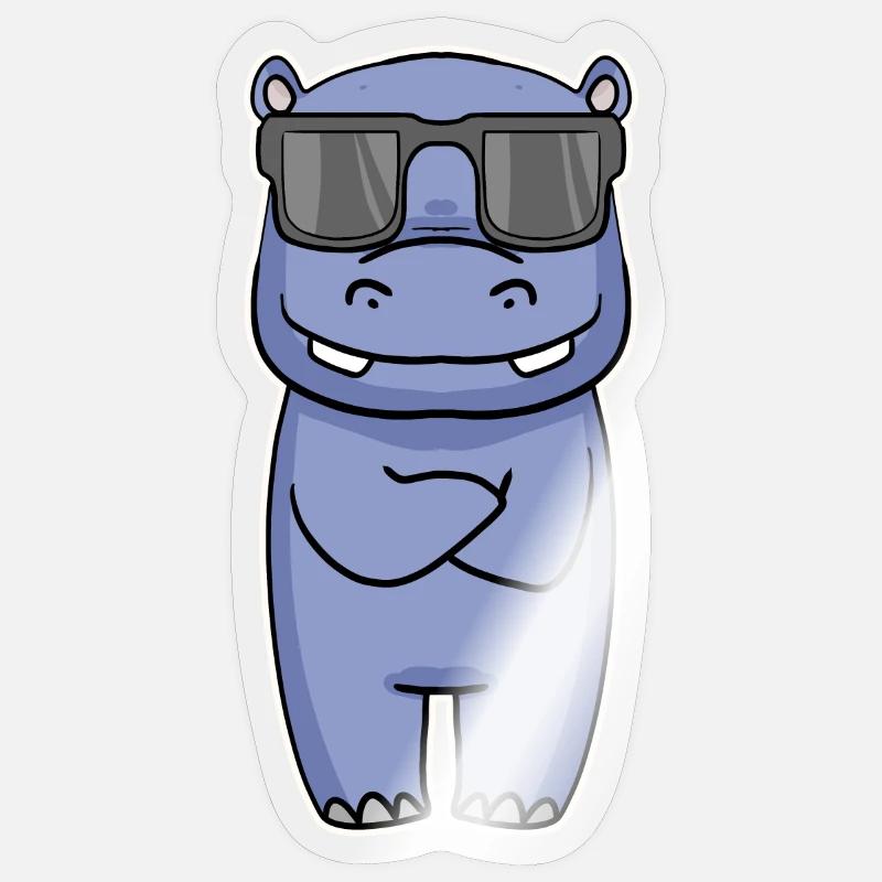 Nilpferd mit Brille - Sticker Größe S (10 x 10 cm) - Transparent glänzend