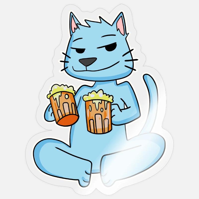 Chat à la bière - Sticker taille S (10 x 10 cm) - brillant transparent