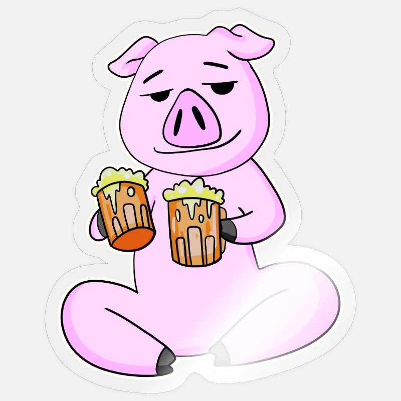 Pork with beer - Sticker size S (10 x 10 cm) - transparent glossy