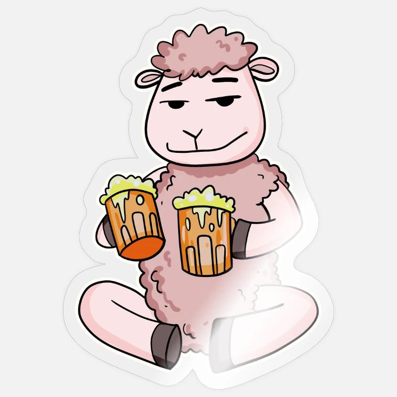 Sheep with beer - Sticker size S (10 x 10 cm) - transparent glossy
