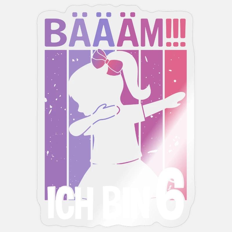 Mädchen Tanzen Bääm Ich bin 6 Jahre Dab Geburtstag - Sticker Größe S (10 x 10 cm) - Transparent glänzend