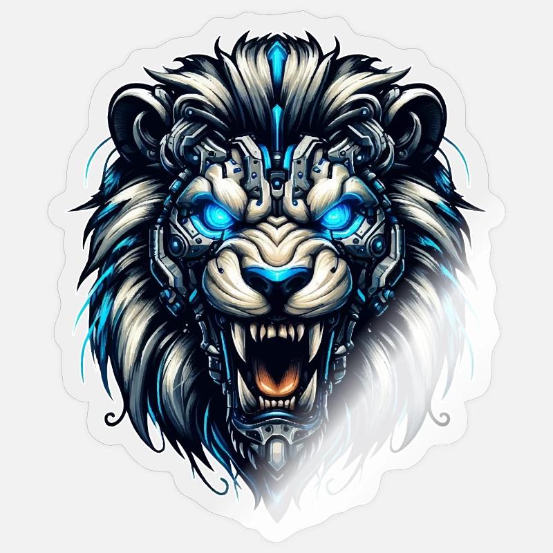 Lion Cyborg Robot cadeau - Sticker taille S (10 x 10 cm) - brillant transparent
