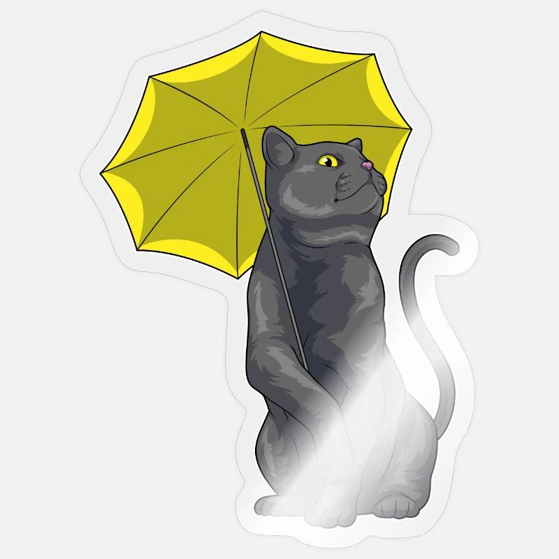 Katze Regen Regenschirm - Sticker Größe S (10 x 10 cm) - Transparent glänzend