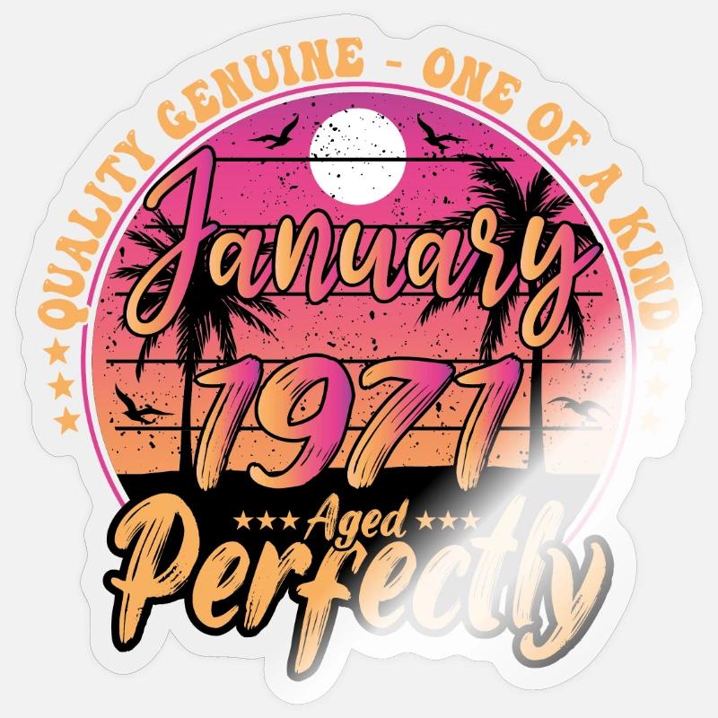 Janvier 1971 anniversaire 1971 Janvier 1971 - Sticker taille S (10 x 10 cm) - brillant transparent