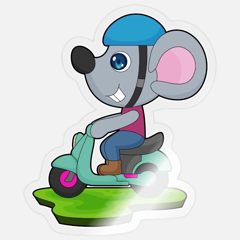 Maus Motorroller - Sticker Größe S (10 x 10 cm) - Transparent glänzend