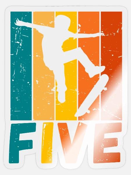 Skater Kinder 5. Geburtstag Skateboard Jungen - Sticker Größe S (10 x 10 cm) - Transparent glänzend