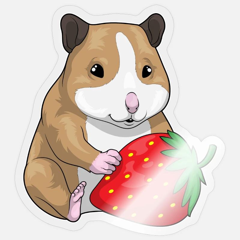 Hamster Fraise Fruit - Sticker taille S (10 x 10 cm) - brillant transparent