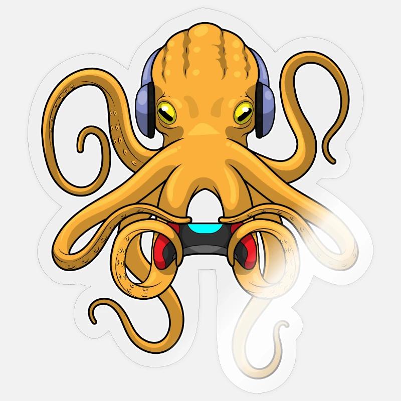 Krake Gamer Controller - Sticker Größe S (10 x 10 cm) - Transparent glänzend