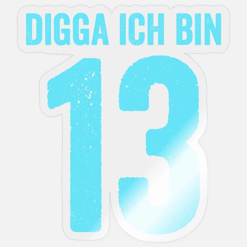 Blau Digga Ich Bin 13 Jahre Junge 13. Geburtstag - Sticker Größe S (10 x 10 cm) - Transparent glänzend