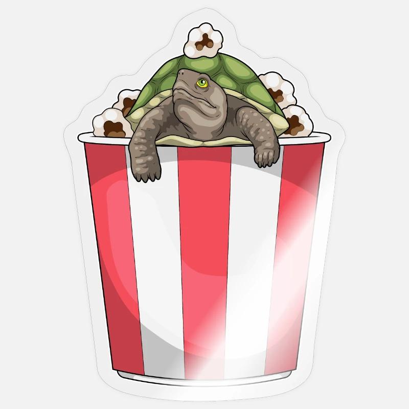 Schildkröte Popcorn - Sticker Größe S (10 x 10 cm) - Transparent glänzend