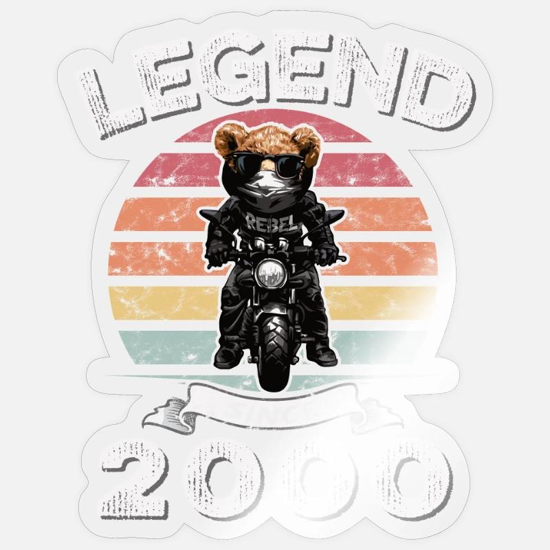 2000 Geburtstag Legend since sunset Teddy - Sticker Größe S (10 x 10 cm) - Transparent glänzend
