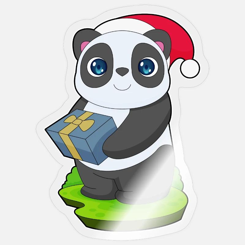 Panda Christmas Package - Sticker size S (10 x 10 cm) - transparent glossy