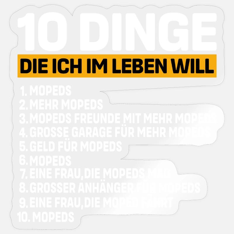 10 Dinge die ich im Leben will mopeld - Sticker Größe S (10 x 10 cm) - Transparent glänzend