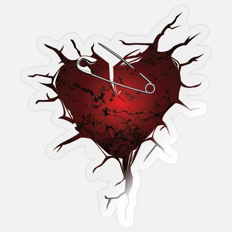 Cracks Heart and Safety Pins Gift Sticker size S (10 x 10 cm)
