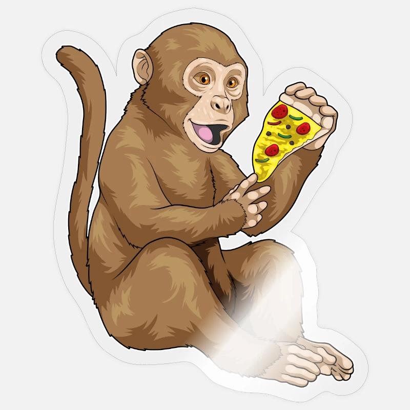 Affe Pizza - Sticker Größe S (10 x 10 cm) - Transparent glänzend