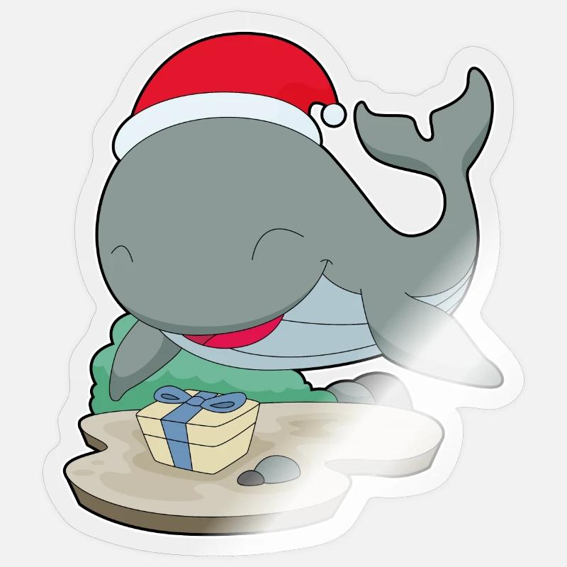 Forfait Noël des baleines - Sticker taille S (10 x 10 cm) - brillant transparent