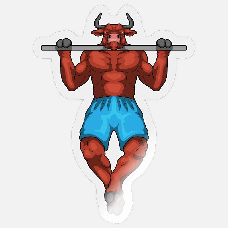 Taurus Bodybuilder Pull-Ups Bodybuilding - Sticker size S (10 x 10 cm) - transparent glossy