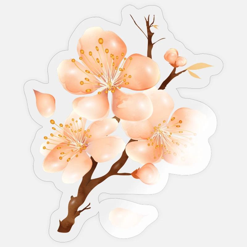 Branche de fleur de pêcher dans un ton pêche doux et velouté Sticker taille S (10 x 10 cm)