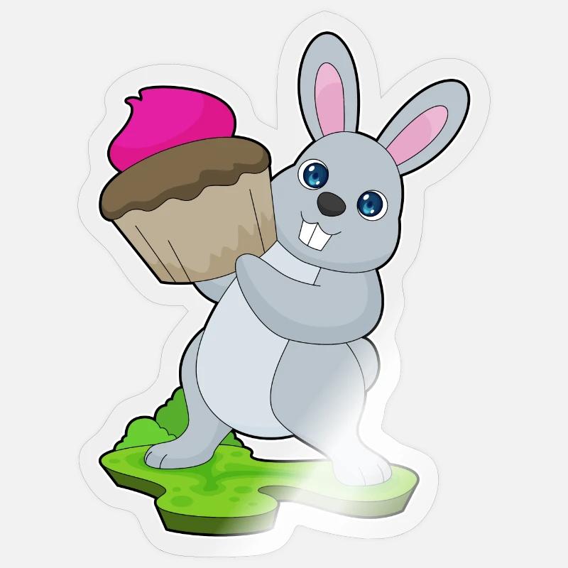 Cupcake lapin - Sticker taille S (10 x 10 cm) - brillant transparent