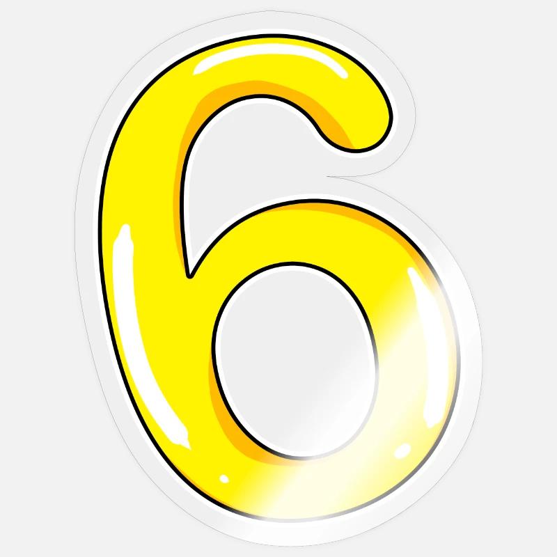 Numéro 6 Numéro jaune - Sticker taille S (10 x 10 cm) - brillant transparent