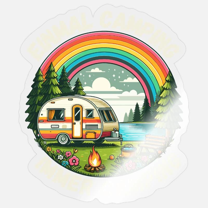 Camping Camper Wohnwagen Campingplatz Regenbogen - Sticker Größe S (10 x 10 cm) - Transparent glänzend
