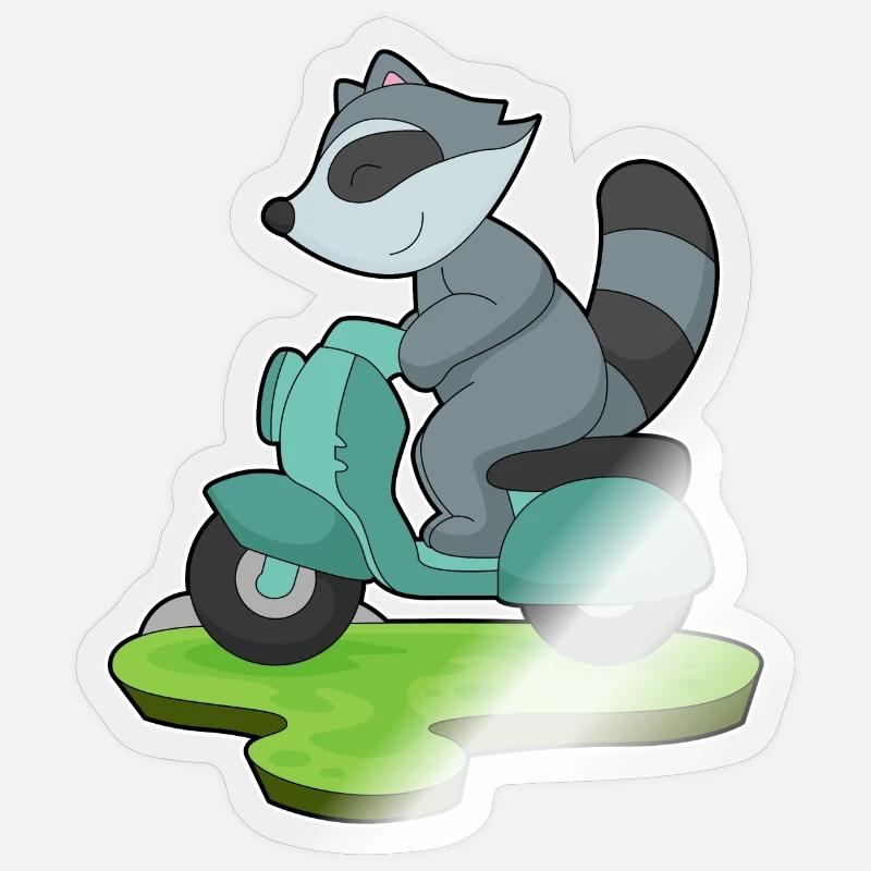 Waschbär Motorroller - Sticker Größe S (10 x 10 cm) - Transparent glänzend