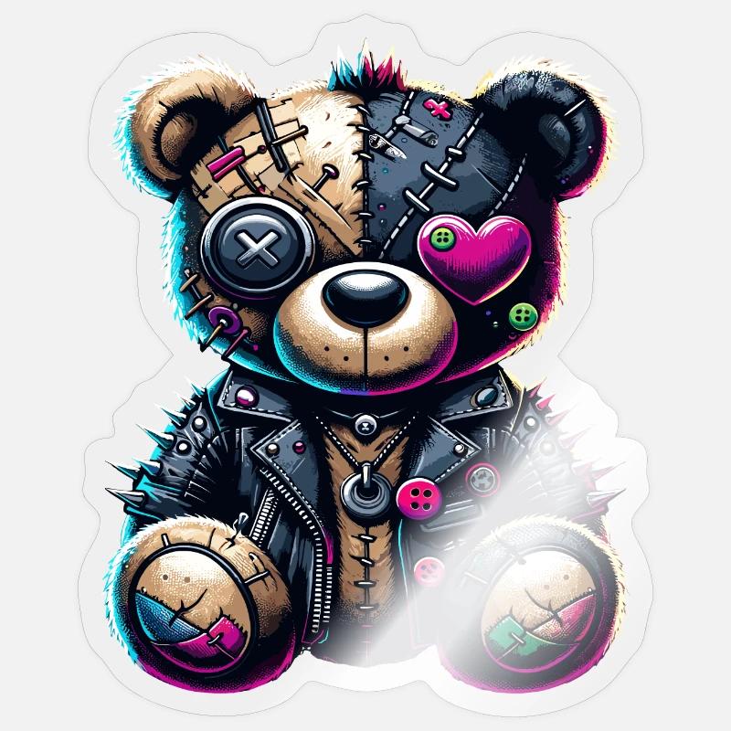 Punk Emo Plüsch Teddybär - Sticker Größe S (10 x 10 cm) - Transparent glänzend